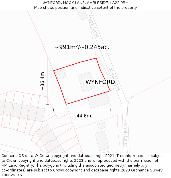 WYNFORD, NOOK LANE, AMBLESIDE, LA22 9BH: Plot and title map