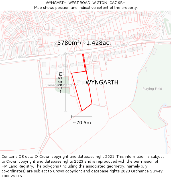 WYNGARTH, WEST ROAD, WIGTON, CA7 9RH: Plot and title map
