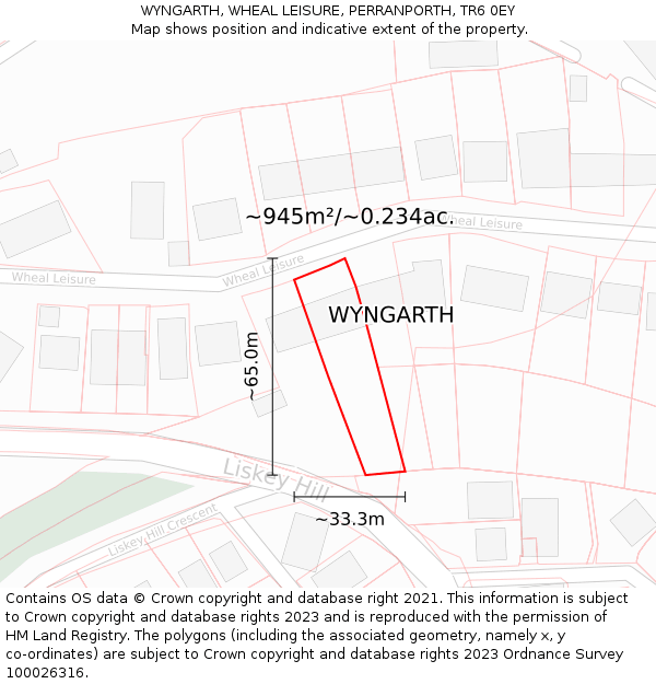 WYNGARTH, WHEAL LEISURE, PERRANPORTH, TR6 0EY: Plot and title map