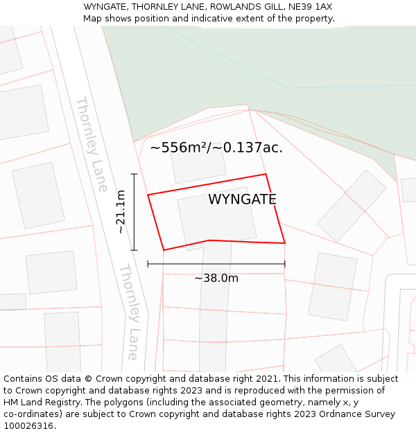 WYNGATE, THORNLEY LANE, ROWLANDS GILL, NE39 1AX: Plot and title map