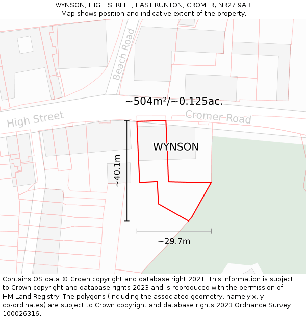 WYNSON, HIGH STREET, EAST RUNTON, CROMER, NR27 9AB: Plot and title map