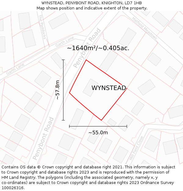 WYNSTEAD, PENYBONT ROAD, KNIGHTON, LD7 1HB: Plot and title map
