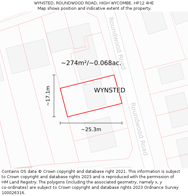 WYNSTED, ROUNDWOOD ROAD, HIGH WYCOMBE, HP12 4HE: Plot and title map