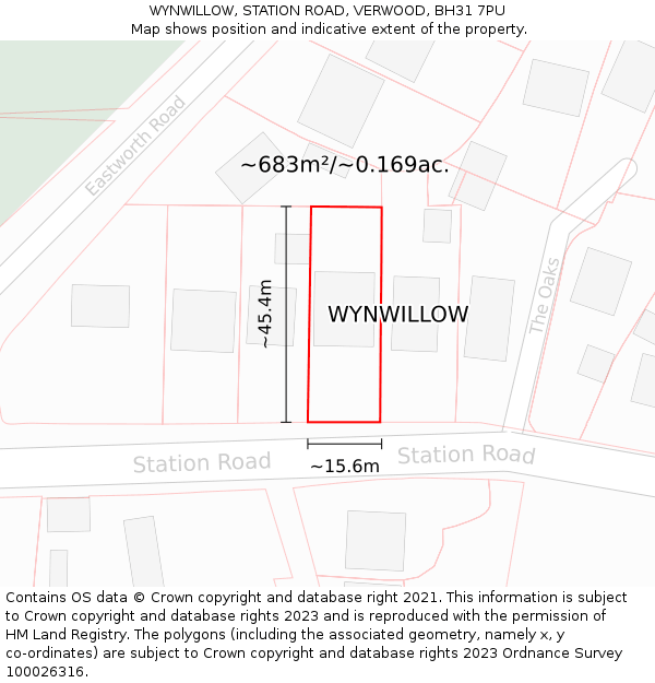 WYNWILLOW, STATION ROAD, VERWOOD, BH31 7PU: Plot and title map