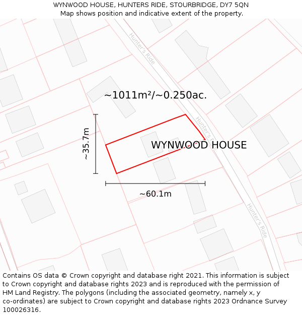 WYNWOOD HOUSE, HUNTERS RIDE, STOURBRIDGE, DY7 5QN: Plot and title map
