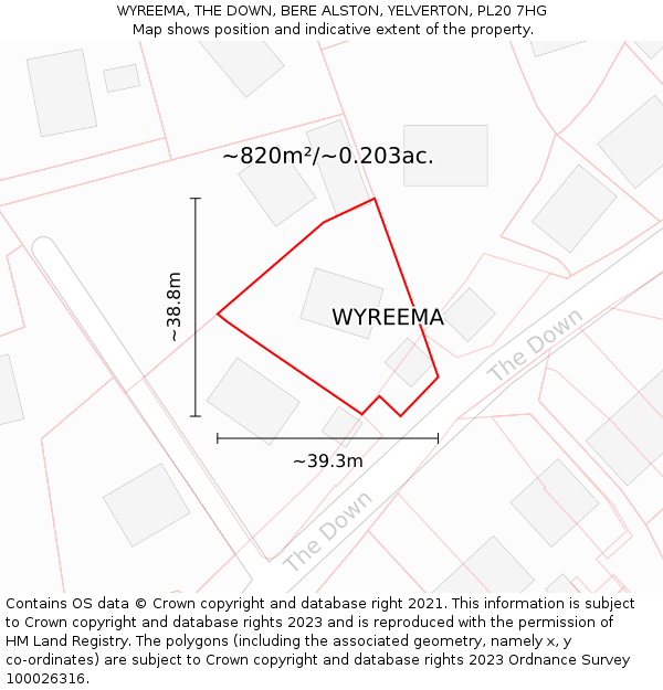 WYREEMA, THE DOWN, BERE ALSTON, YELVERTON, PL20 7HG: Plot and title map