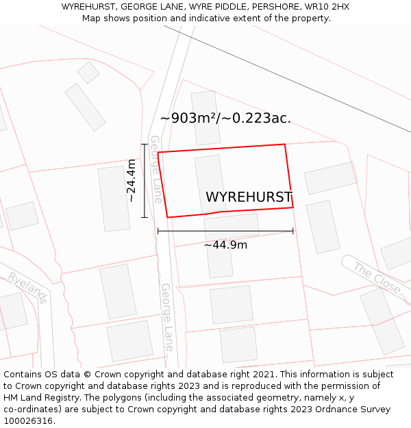 WYREHURST, GEORGE LANE, WYRE PIDDLE, PERSHORE, WR10 2HX: Plot and title map