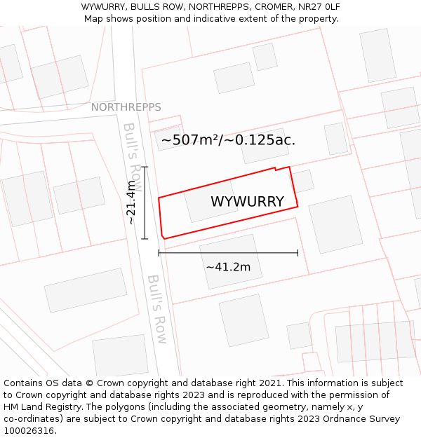 WYWURRY, BULLS ROW, NORTHREPPS, CROMER, NR27 0LF: Plot and title map