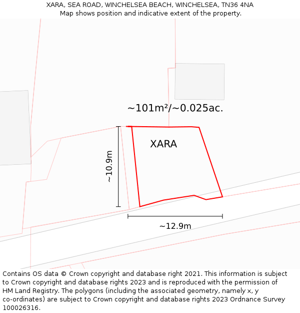 XARA, SEA ROAD, WINCHELSEA BEACH, WINCHELSEA, TN36 4NA: Plot and title map