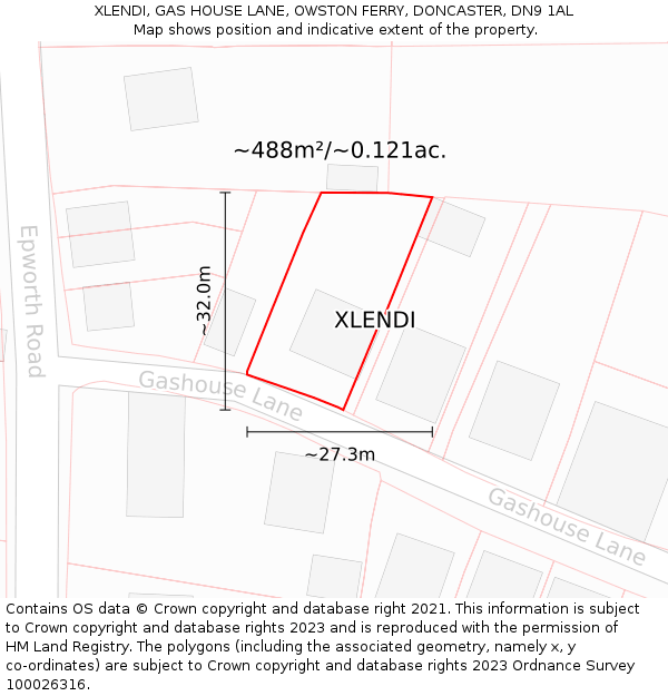 XLENDI, GAS HOUSE LANE, OWSTON FERRY, DONCASTER, DN9 1AL: Plot and title map