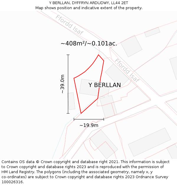 Y BERLLAN, DYFFRYN ARDUDWY, LL44 2ET: Plot and title map