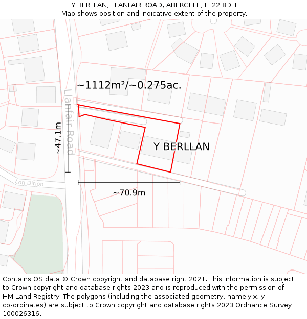 Y BERLLAN, LLANFAIR ROAD, ABERGELE, LL22 8DH: Plot and title map