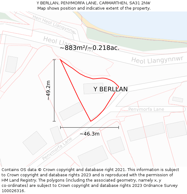 Y BERLLAN, PENYMORFA LANE, CARMARTHEN, SA31 2NW: Plot and title map