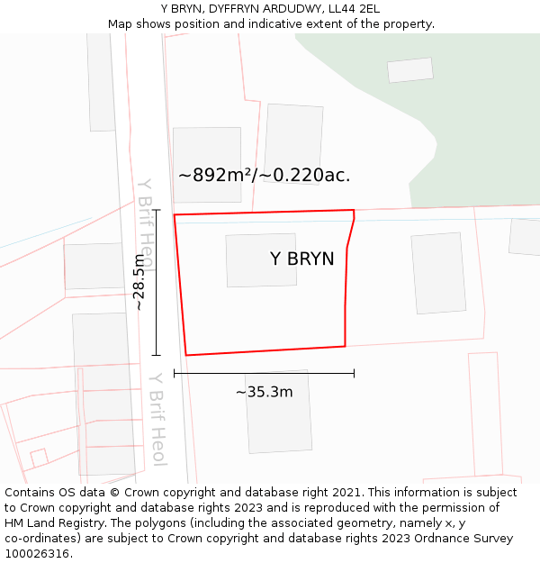 Y BRYN, DYFFRYN ARDUDWY, LL44 2EL: Plot and title map