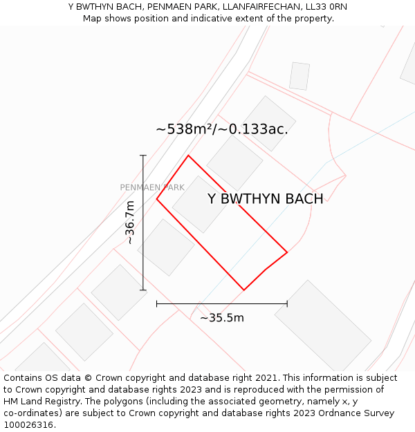 Y BWTHYN BACH, PENMAEN PARK, LLANFAIRFECHAN, LL33 0RN: Plot and title map