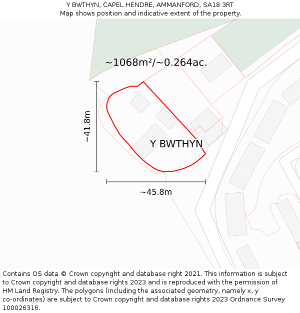 Y BWTHYN, CAPEL HENDRE, AMMANFORD, SA18 3RT: Plot and title map