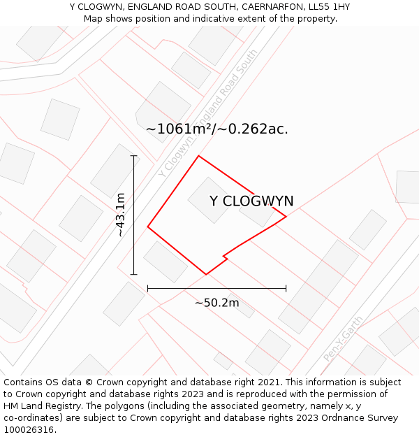 Y CLOGWYN, ENGLAND ROAD SOUTH, CAERNARFON, LL55 1HY: Plot and title map