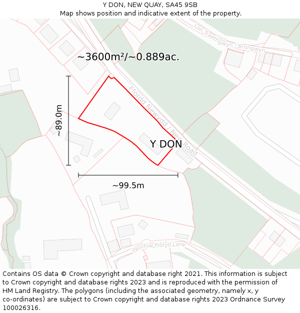 Y DON, NEW QUAY, SA45 9SB: Plot and title map