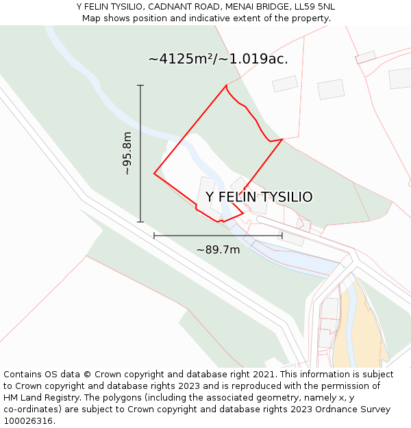Y FELIN TYSILIO, CADNANT ROAD, MENAI BRIDGE, LL59 5NL: Plot and title map