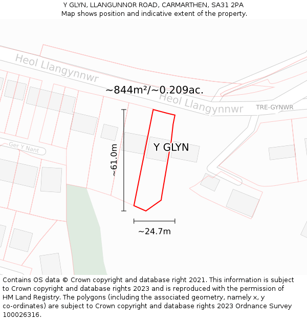 Y GLYN, LLANGUNNOR ROAD, CARMARTHEN, SA31 2PA: Plot and title map