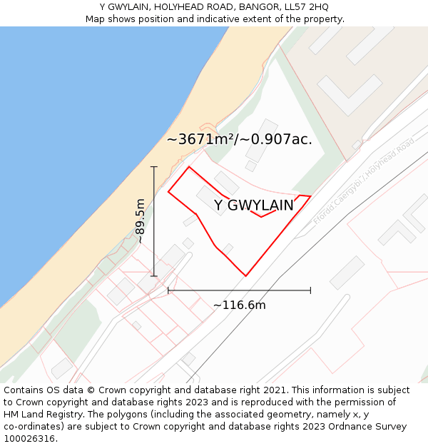 Y GWYLAIN, HOLYHEAD ROAD, BANGOR, LL57 2HQ: Plot and title map