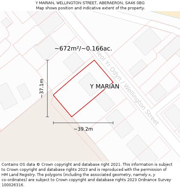 Y MARIAN, WELLINGTON STREET, ABERAERON, SA46 0BG: Plot and title map