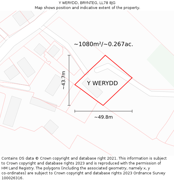 Y WERYDD, BRYNTEG, LL78 8JG: Plot and title map