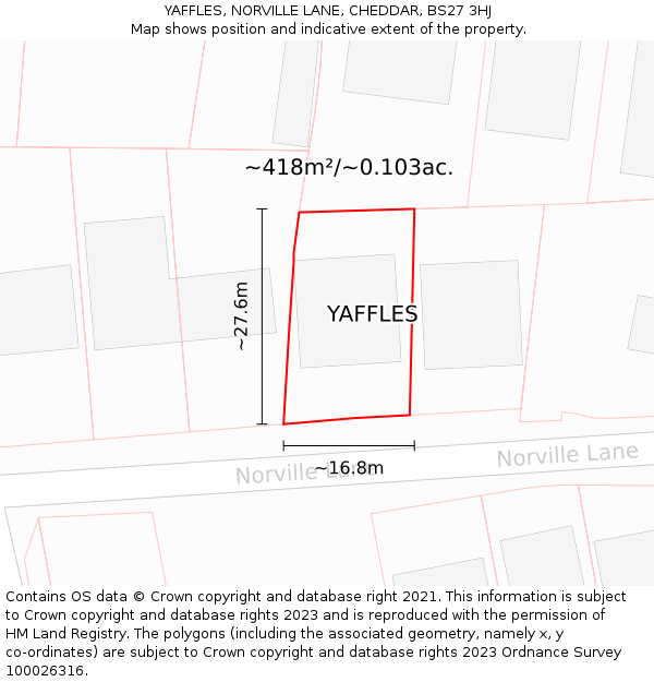 YAFFLES, NORVILLE LANE, CHEDDAR, BS27 3HJ: Plot and title map