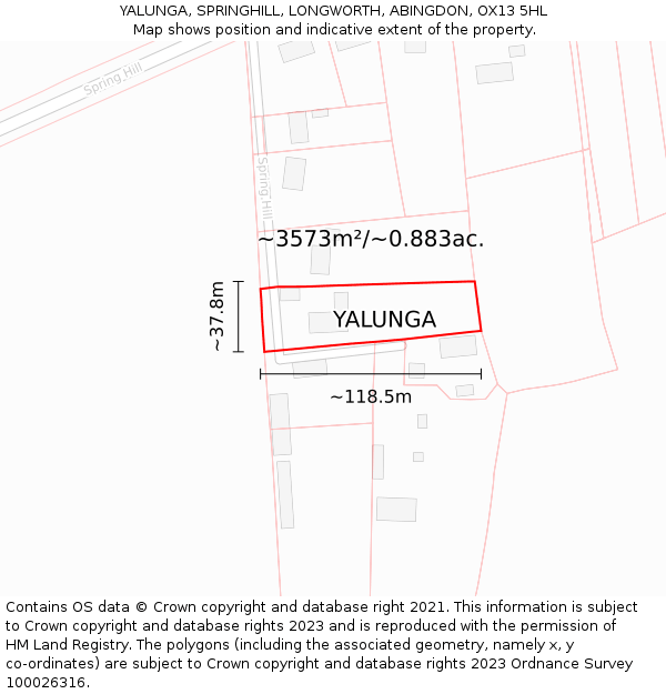 YALUNGA, SPRINGHILL, LONGWORTH, ABINGDON, OX13 5HL: Plot and title map