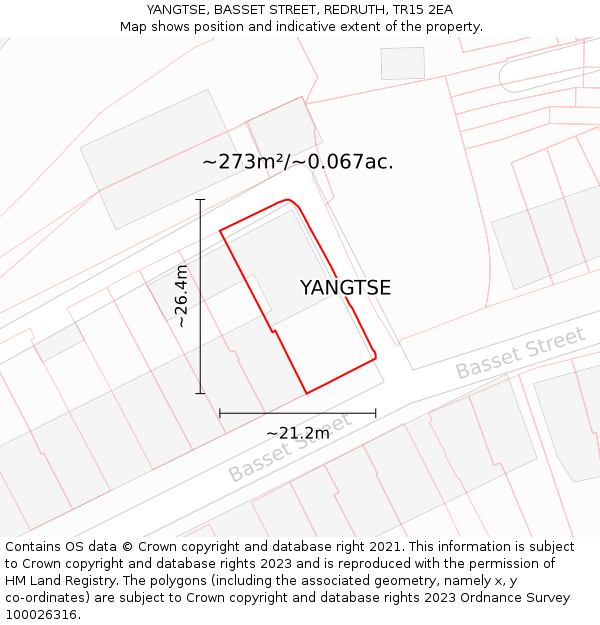 YANGTSE, BASSET STREET, REDRUTH, TR15 2EA: Plot and title map