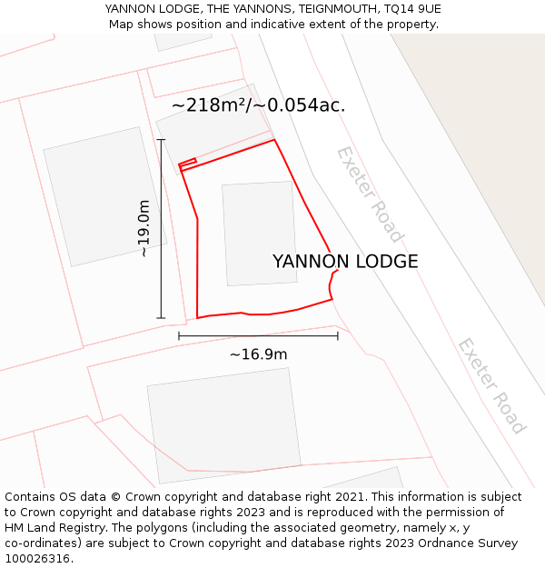 YANNON LODGE, THE YANNONS, TEIGNMOUTH, TQ14 9UE: Plot and title map