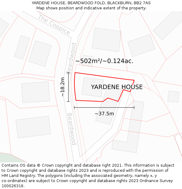 YARDENE HOUSE, BEARDWOOD FOLD, BLACKBURN, BB2 7AS: Plot and title map