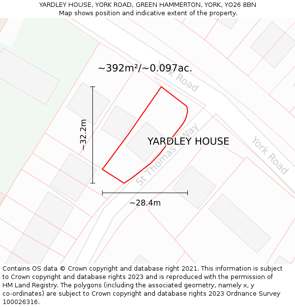 YARDLEY HOUSE, YORK ROAD, GREEN HAMMERTON, YORK, YO26 8BN: Plot and title map