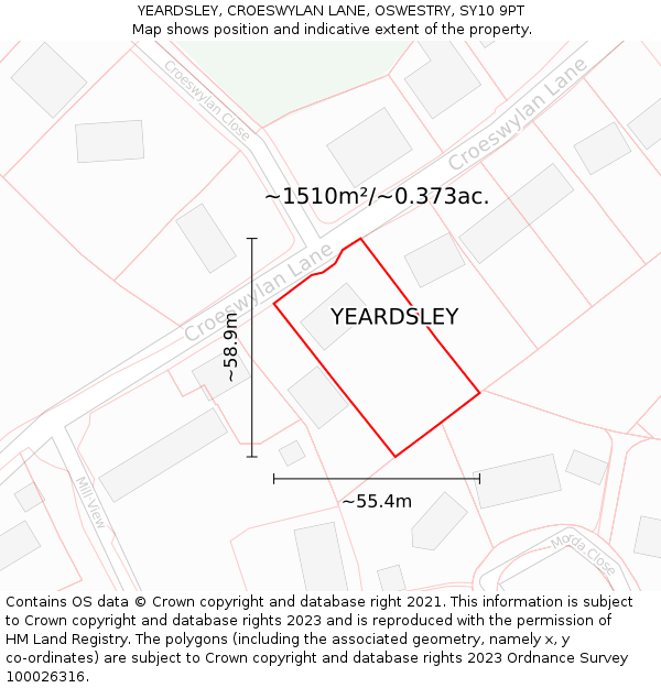 YEARDSLEY, CROESWYLAN LANE, OSWESTRY, SY10 9PT: Plot and title map