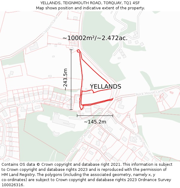 YELLANDS, TEIGNMOUTH ROAD, TORQUAY, TQ1 4SF: Plot and title map