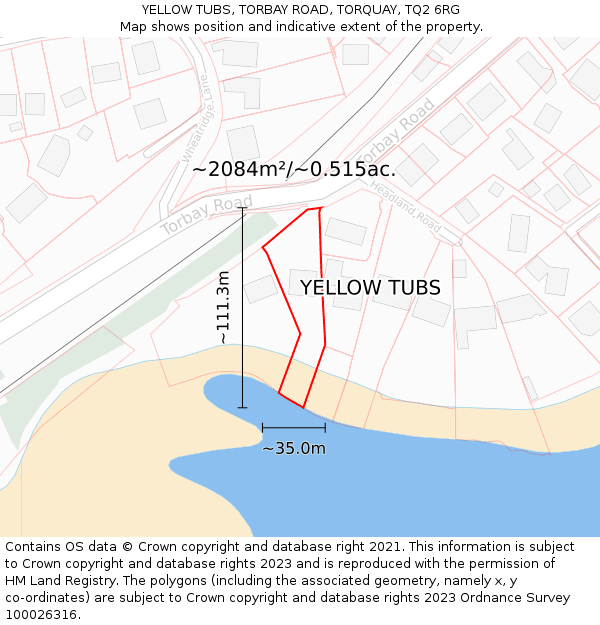 YELLOW TUBS, TORBAY ROAD, TORQUAY, TQ2 6RG: Plot and title map