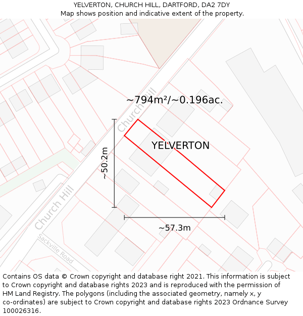 YELVERTON, CHURCH HILL, DARTFORD, DA2 7DY: Plot and title map