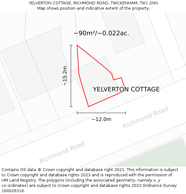 YELVERTON COTTAGE, RICHMOND ROAD, TWICKENHAM, TW1 2NN: Plot and title map