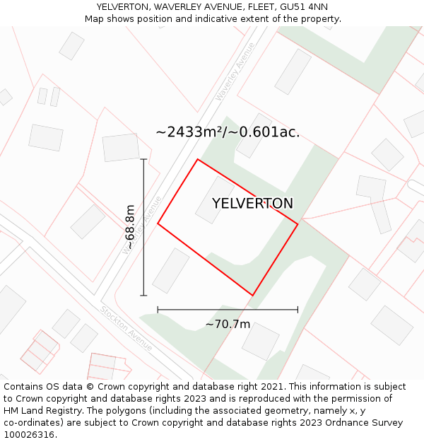 YELVERTON, WAVERLEY AVENUE, FLEET, GU51 4NN: Plot and title map