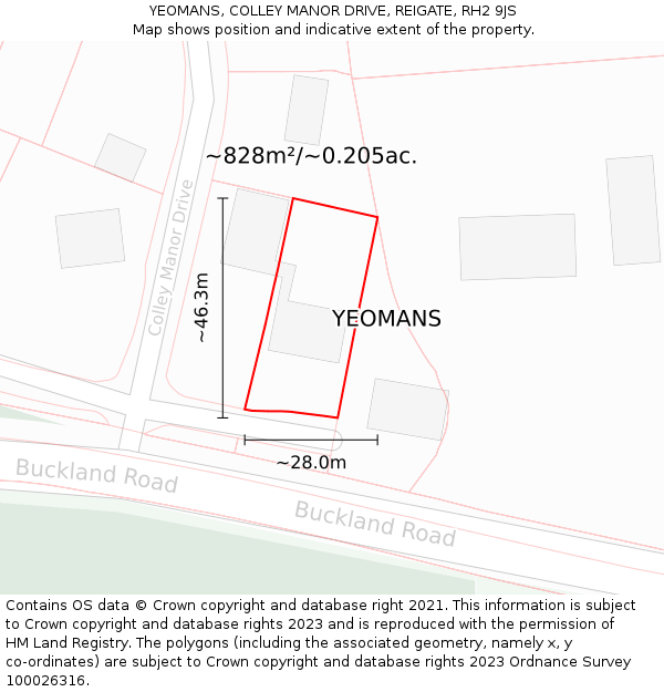 YEOMANS, COLLEY MANOR DRIVE, REIGATE, RH2 9JS: Plot and title map