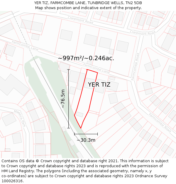 YER TIZ, FARMCOMBE LANE, TUNBRIDGE WELLS, TN2 5DB: Plot and title map