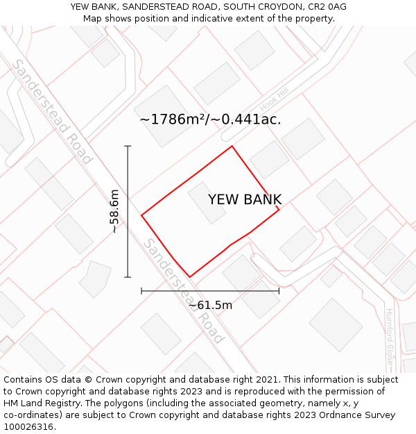 YEW BANK, SANDERSTEAD ROAD, SOUTH CROYDON, CR2 0AG: Plot and title map