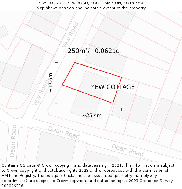 YEW COTTAGE, YEW ROAD, SOUTHAMPTON, SO18 6AW: Plot and title map