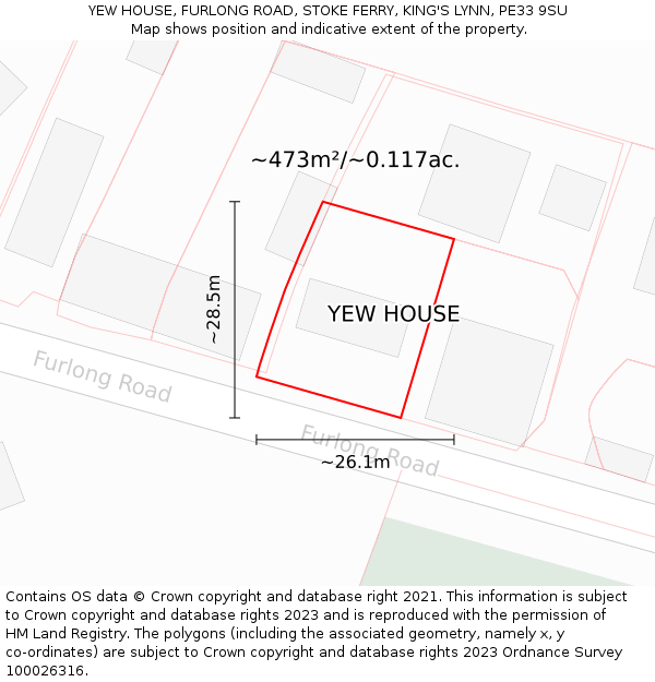 YEW HOUSE, FURLONG ROAD, STOKE FERRY, KING'S LYNN, PE33 9SU: Plot and title map