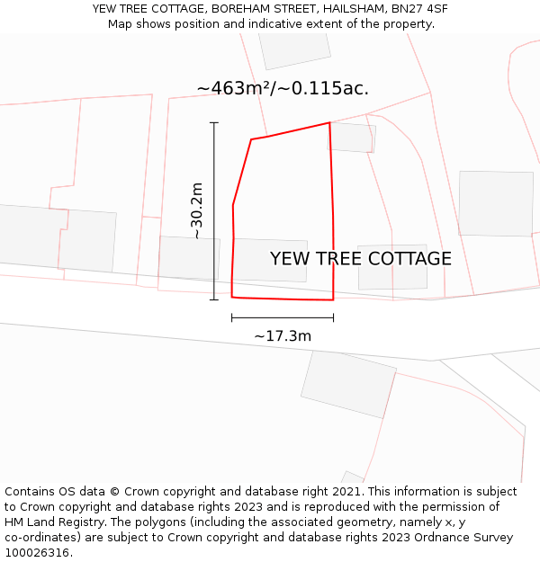 YEW TREE COTTAGE, BOREHAM STREET, HAILSHAM, BN27 4SF: Plot and title map