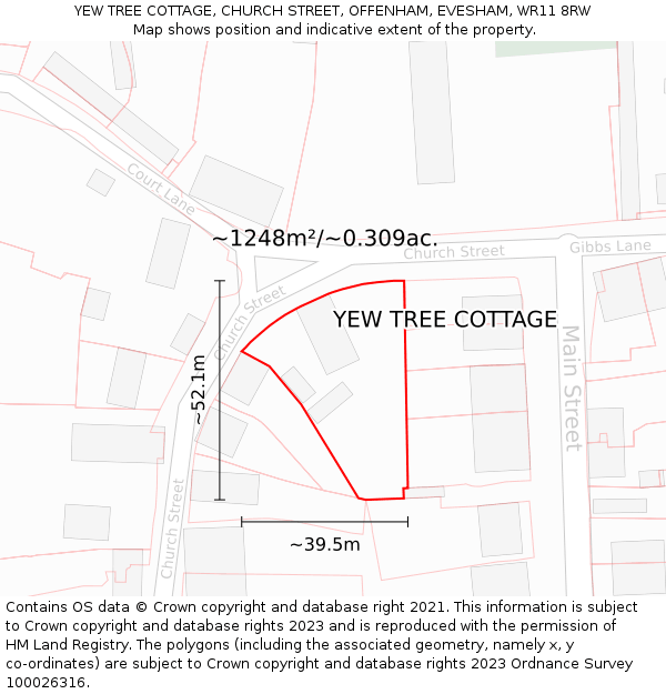 YEW TREE COTTAGE, CHURCH STREET, OFFENHAM, EVESHAM, WR11 8RW: Plot and title map