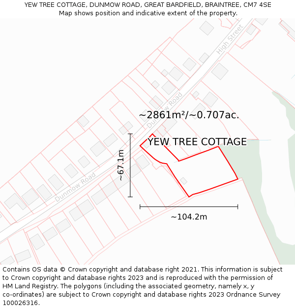 YEW TREE COTTAGE, DUNMOW ROAD, GREAT BARDFIELD, BRAINTREE, CM7 4SE: Plot and title map