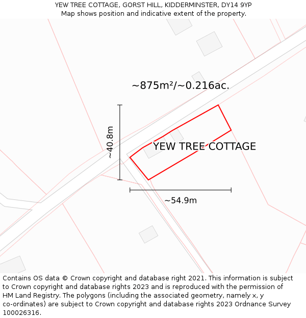 YEW TREE COTTAGE, GORST HILL, KIDDERMINSTER, DY14 9YP: Plot and title map