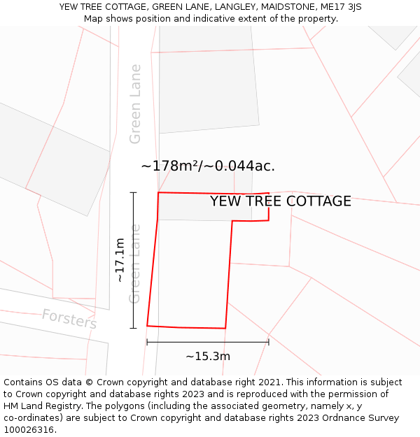 YEW TREE COTTAGE, GREEN LANE, LANGLEY, MAIDSTONE, ME17 3JS: Plot and title map