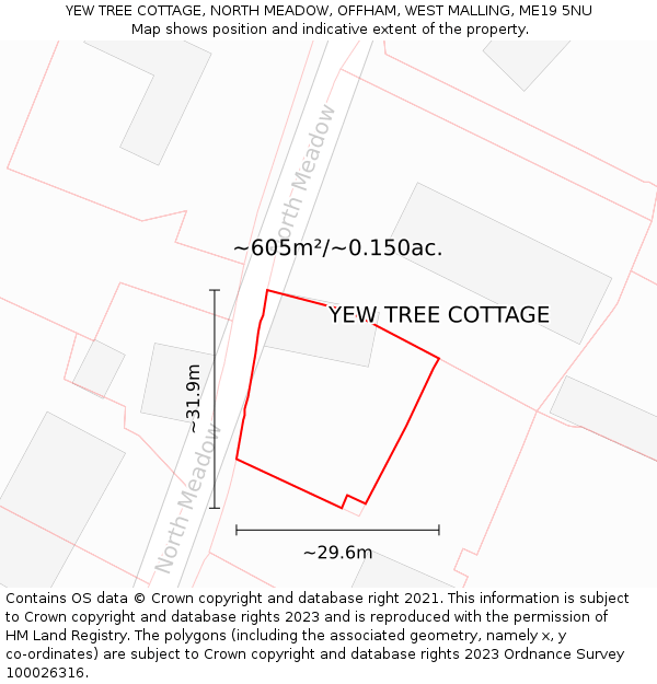 YEW TREE COTTAGE, NORTH MEADOW, OFFHAM, WEST MALLING, ME19 5NU: Plot and title map